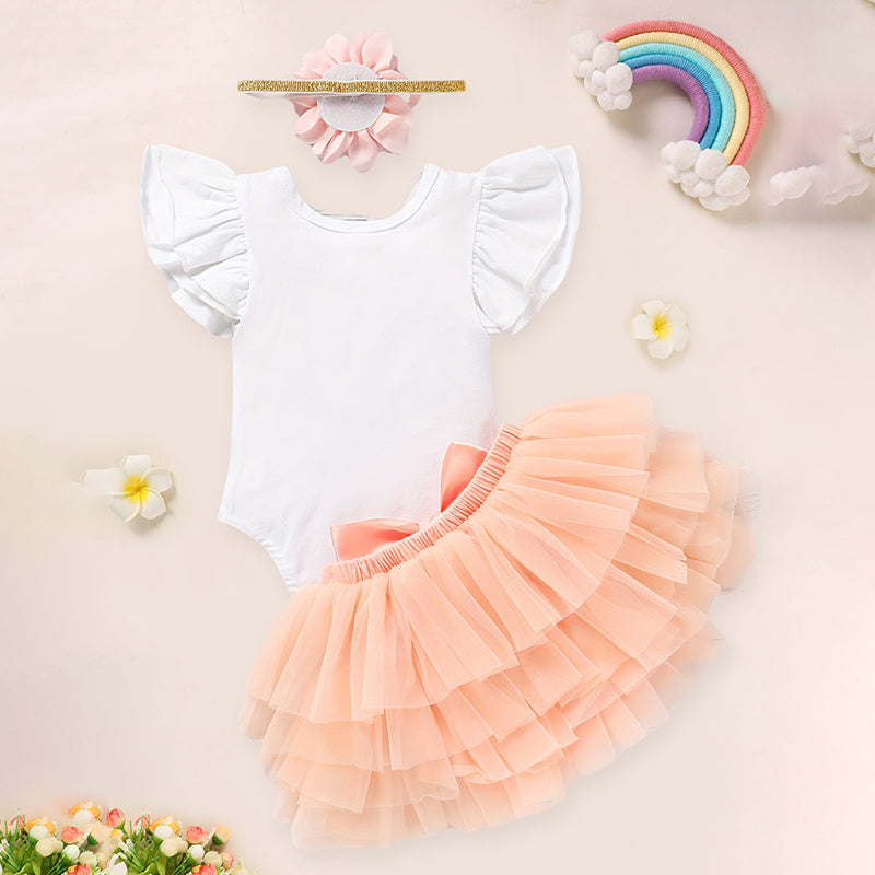 Newborn Baby Girl Outfits Infant Letter Print Romper Tutu Skirt Headband Coming Home Clothes Set