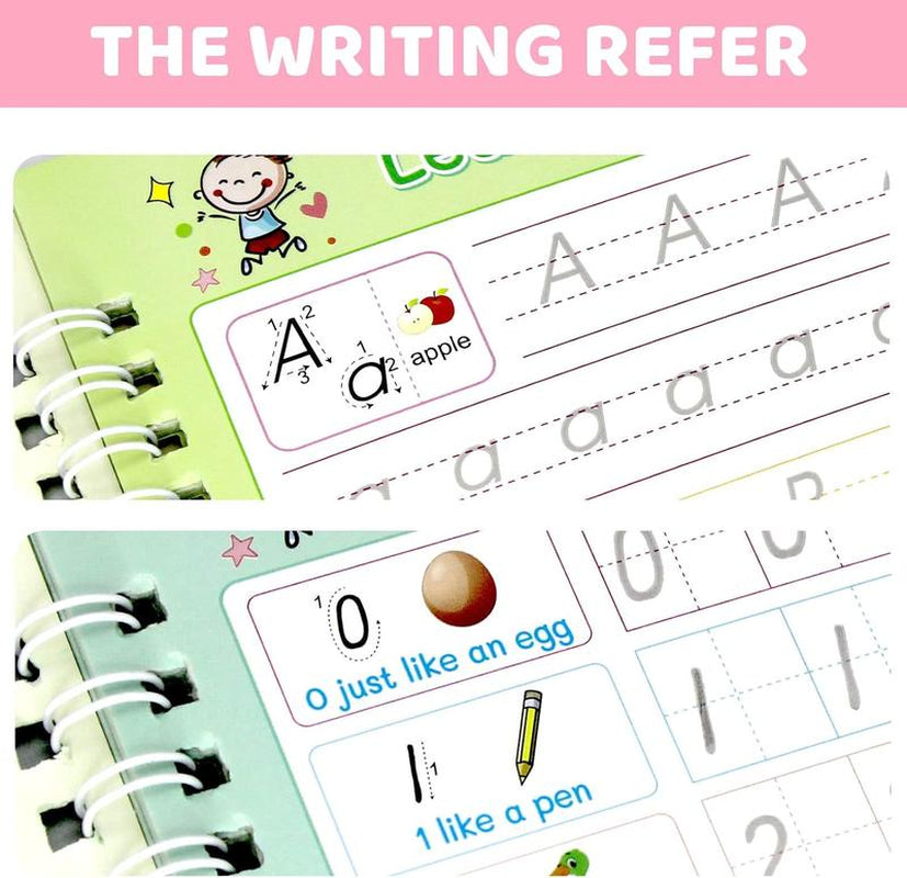 5 PCS Grooved Writing Books for Kids Children Reusable Magic Practice Copy Book Writing Workbook Magic Ink Copy Books for Preschool Tracing Letter Book Grooved Writing Book