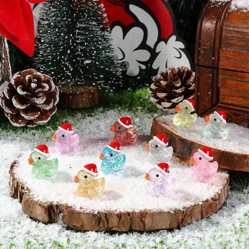 Christmas Mini Glitter Ducks Set, Colorful Resin Duck Figurines, Resin Ornament, Perfect Gift Bags & Party Favors, No Plug Needed, Ideal for Parties, Ornaments Decor