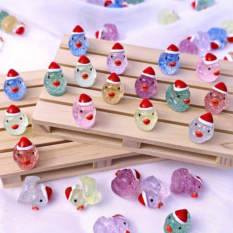 Christmas Mini Glitter Ducks Set, Colorful Resin Duck Figurines, Resin Ornament, Perfect Gift Bags & Party Favors, No Plug Needed, Ideal for Parties, Ornaments Decor