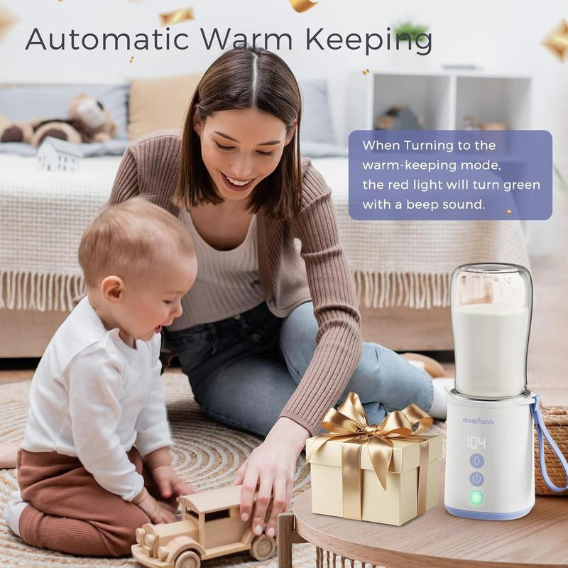 Momfann Portable Travel Bottle Warmer, 2 Modes 4 Temp Baby Bottle Warmer for Breastmilk, Leak-Proof & Fast Heating & Auto Warm-Keeping (5 Adapters)