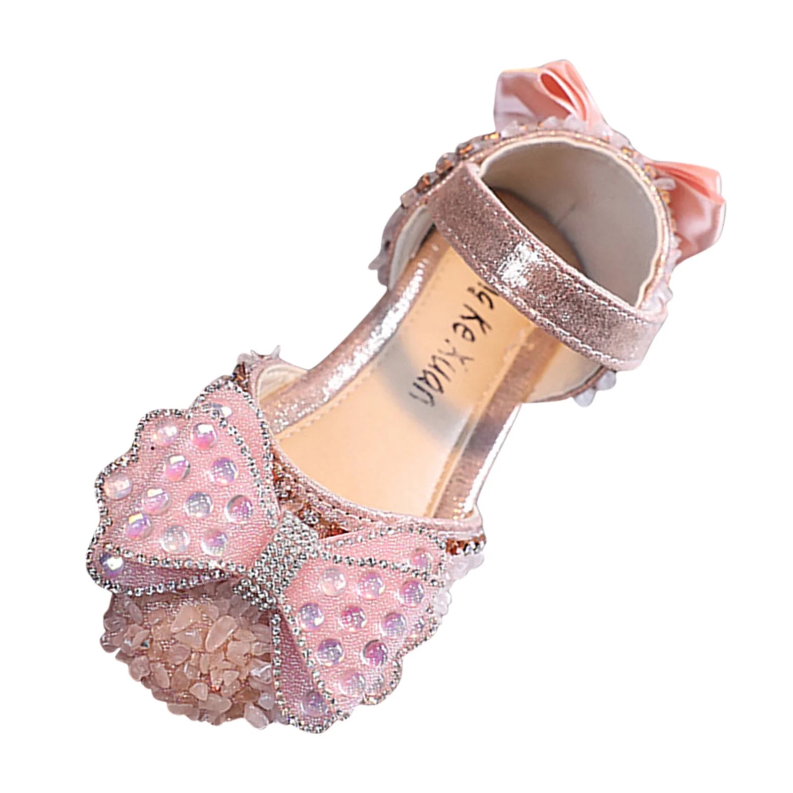 Vacation Shoes for Children'S Fashion Spring Summer Girls Sandals Party Dress Dance Show Princess Shoe Rhinestone Bowknot Ribbon Hook Loop for Birthday Holiday Party (12-15 Months,Pink)
