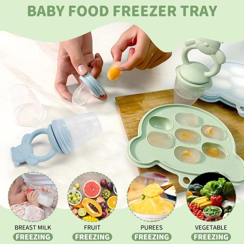 Baby Teether Set, 5 Counts/Set Including Silicone Teether & Fruit Feeder & Food Feeding Storage Box, Newborn Baby Fruit Feeder, Baby Teething Relief Tool, Baby Essentials, Cute Baby Items