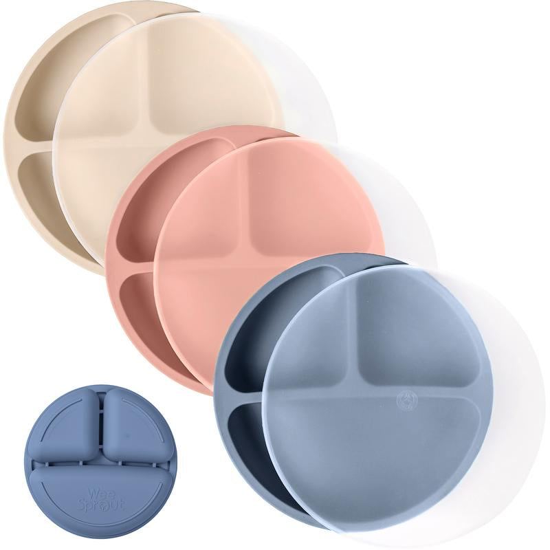 Weesprout Baby Plates with Lids, Food Grade Silicone Divided Plates for Kids - 3 Pack