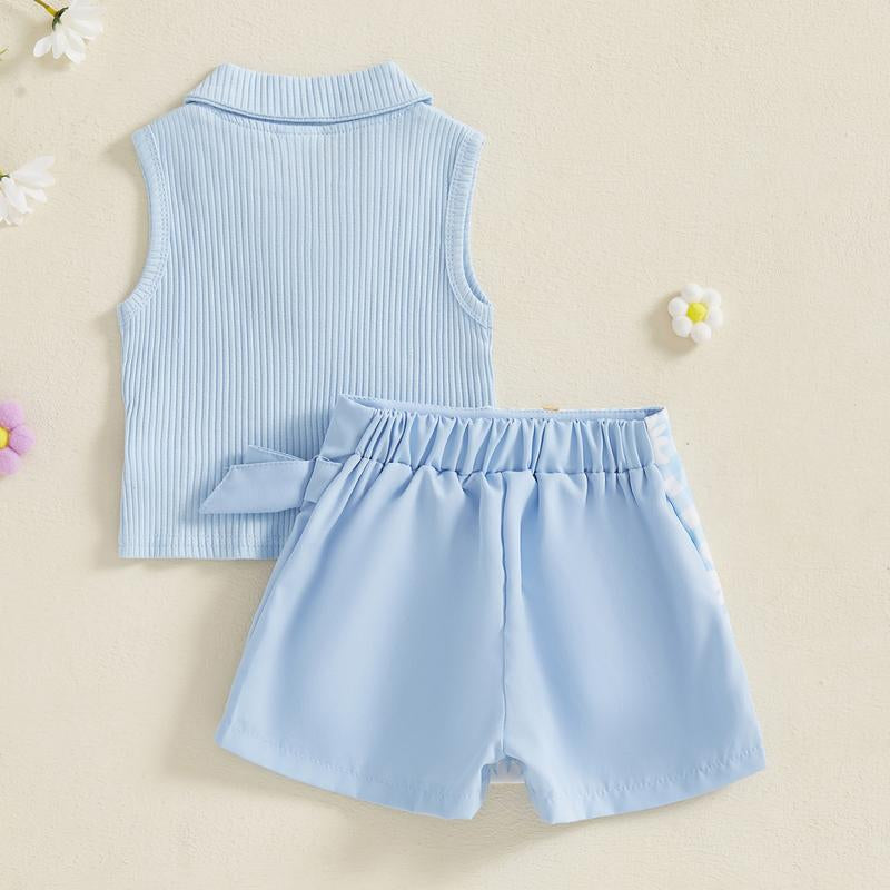 Toddler Baby Girl Summer Outfits Sleeveless Collared Tank Tops + Floral Skirt Shorts Set Toddler Clothes