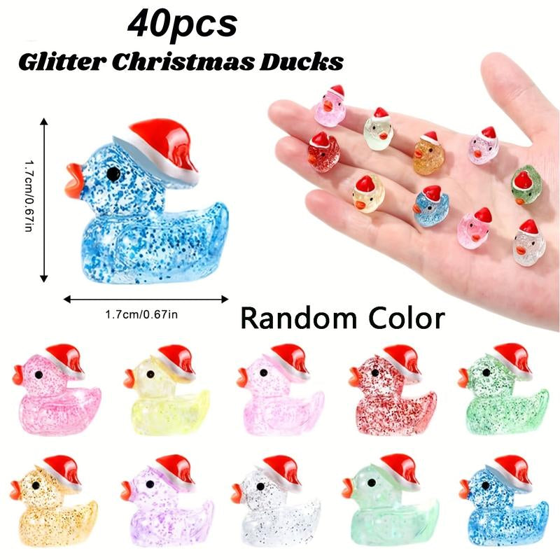 Christmas Mini Glitter Ducks Set, Colorful Resin Duck Figurines, Resin Ornament, Perfect Gift Bags & Party Favors, No Plug Needed, Ideal for Parties, Ornaments Decor
