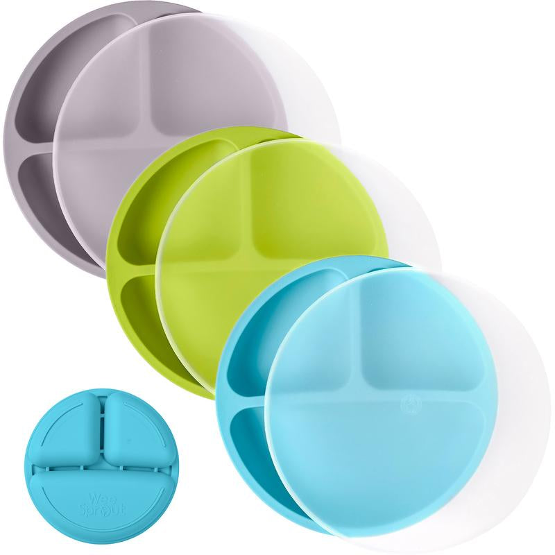 Weesprout Baby Plates with Lids, Food Grade Silicone Divided Plates for Kids - 3 Pack