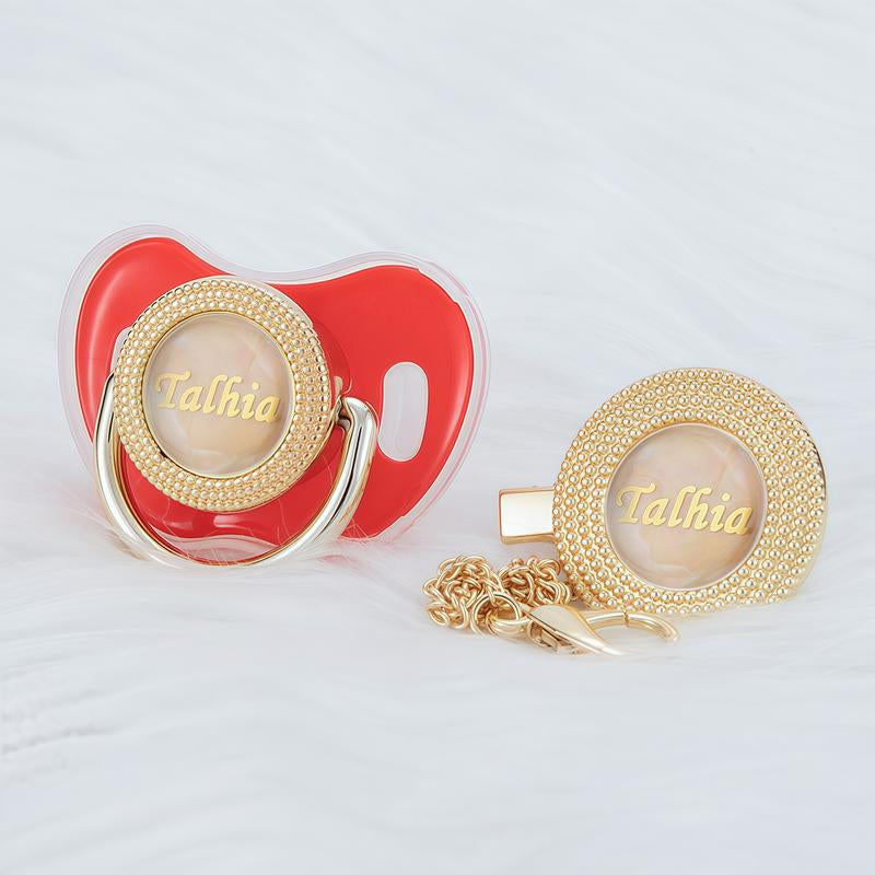 MIYOCAR Custom Gold Bling Baby Pacifier with Personalized Clip for Newborns and Babies Customized Baby Bling Binky &Clip Set Bling Pacifier