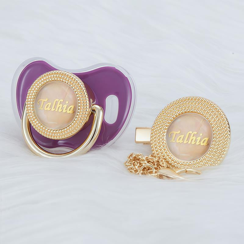 MIYOCAR Custom Gold Bling Baby Pacifier with Personalized Clip for Newborns and Babies Customized Baby Bling Binky &Clip Set Bling Pacifier