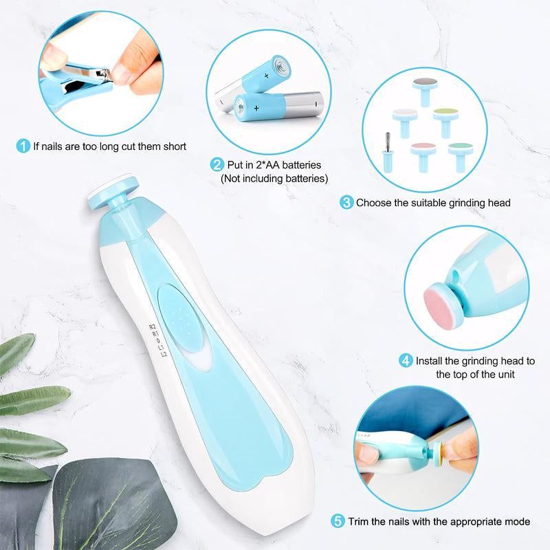 Baby Nail Trimmer Electric and Baby Grooming Kit,Baby Nail Clippers, 6 in 1 Baby Nail File,Nail File Baby Grooming Kit Manicure Set for Toddler or Adults,Blue
