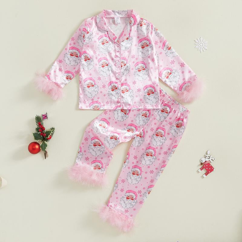 Toddler Baby Girls Christmas Satin Silk Pajamas Button down 2 Piece Pajama Set Big Kids Teen Girls Pjs Nightgown Outfits