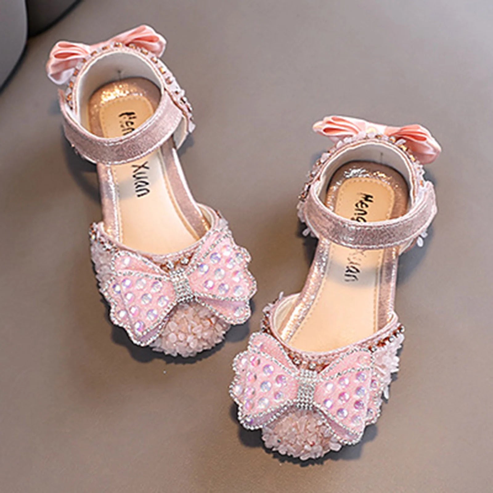 Vacation Shoes for Children'S Fashion Spring Summer Girls Sandals Party Dress Dance Show Princess Shoe Rhinestone Bowknot Ribbon Hook Loop for Birthday Holiday Party (12-15 Months,Pink)