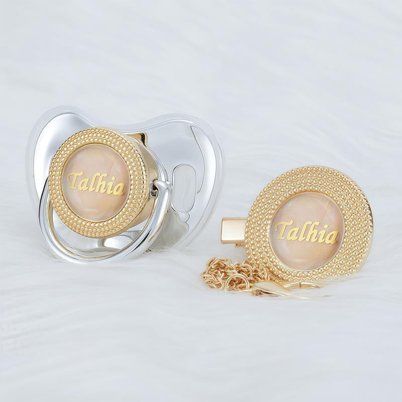 MIYOCAR Custom Gold Bling Baby Pacifier with Personalized Clip for Newborns and Babies Customized Baby Bling Binky &Clip Set Bling Pacifier