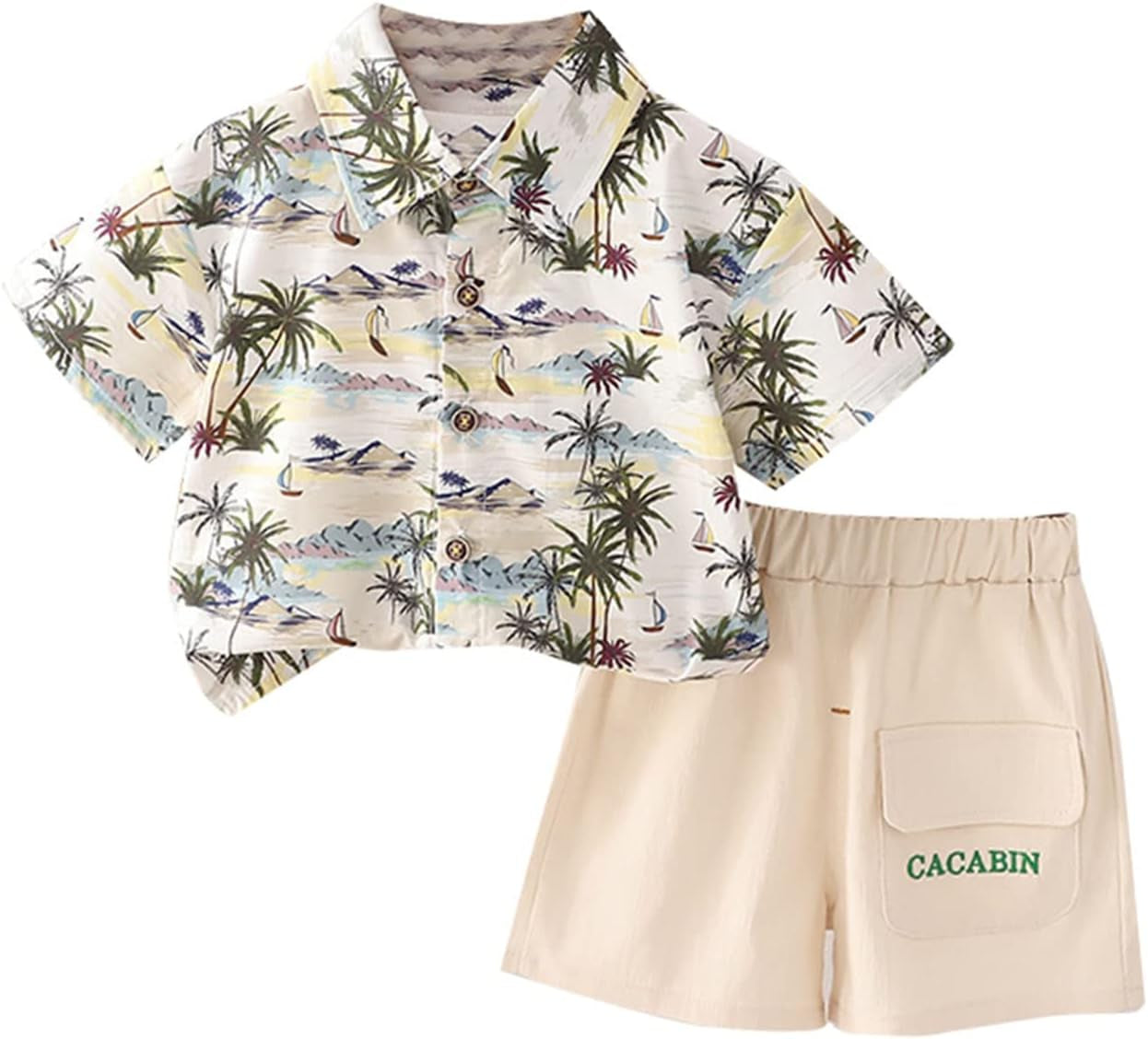 Boys Sweatshirt Set Toddler Baby Boy Clothes Shorts Set Coconut Trees Cactus Print Shirt Short Sleeve (White, 4-5 Years)