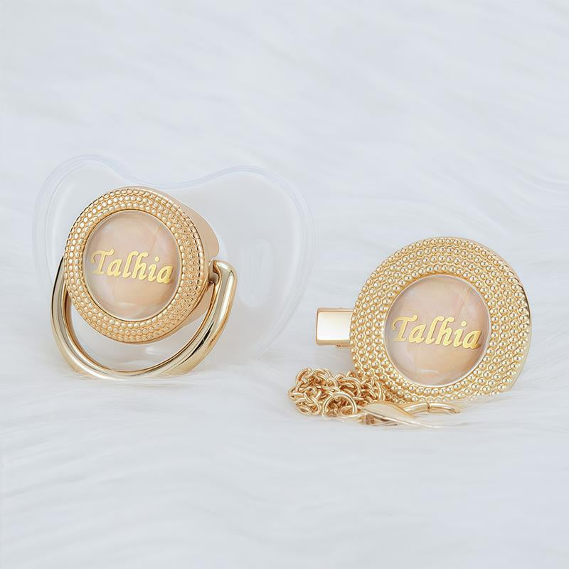 MIYOCAR Custom Gold Bling Baby Pacifier with Personalized Clip for Newborns and Babies Customized Baby Bling Binky &Clip Set Bling Pacifier