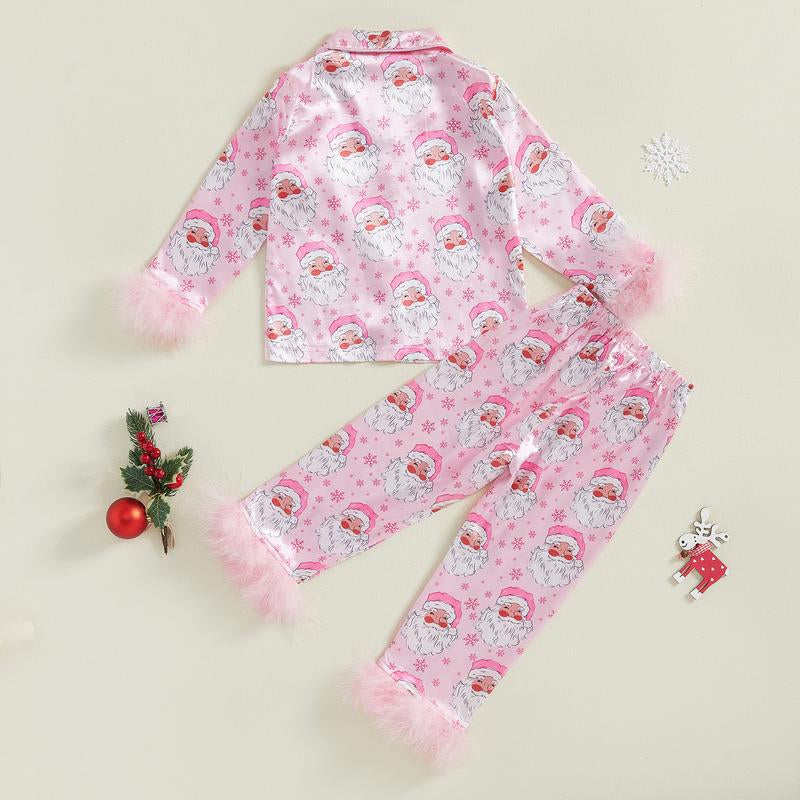Toddler Baby Girls Christmas Satin Silk Pajamas Button down 2 Piece Pajama Set Big Kids Teen Girls Pjs Nightgown Outfits