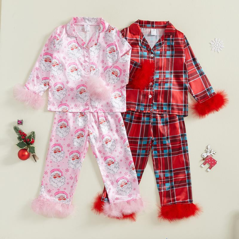 Toddler Baby Girls Christmas Satin Silk Pajamas Button down 2 Piece Pajama Set Big Kids Teen Girls Pjs Nightgown Outfits