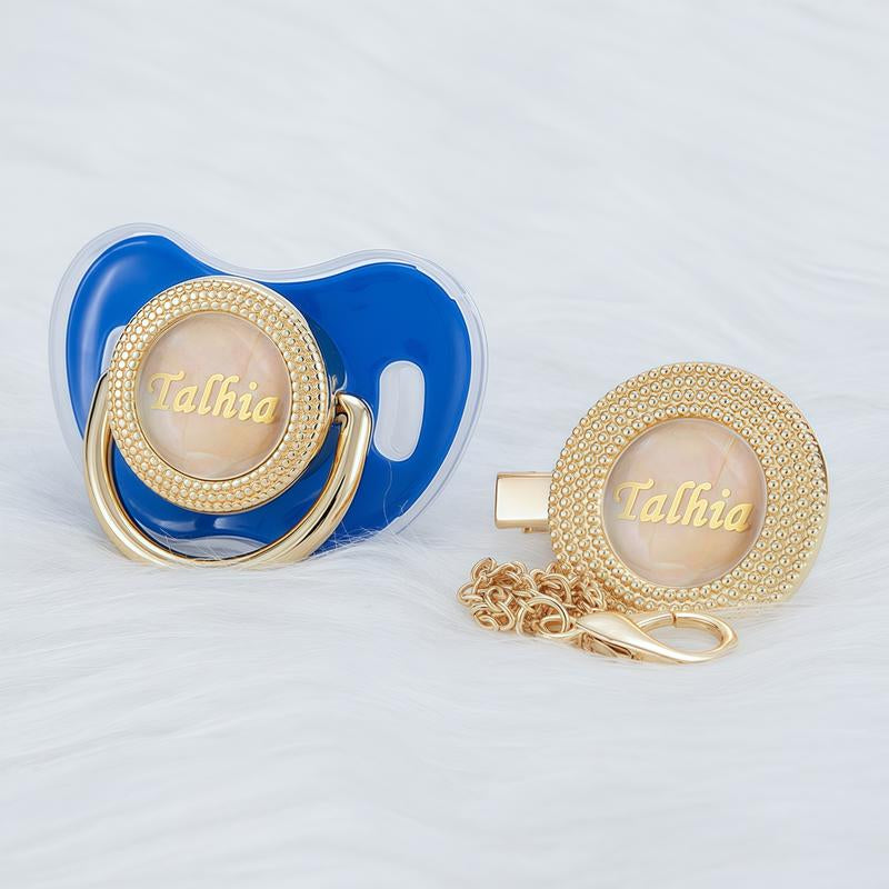 MIYOCAR Custom Gold Bling Baby Pacifier with Personalized Clip for Newborns and Babies Customized Baby Bling Binky &Clip Set Bling Pacifier