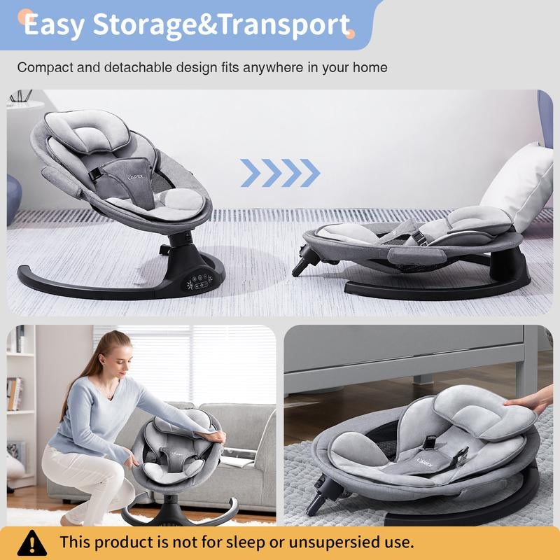 Baby Swing for Infants to Toddlers,Electric Portable Newborn Bouncer ,5 Speeds and Remote Control ,10 Preset Melodies and Bluetooth,0-6 Months Max 20 Lbs (Black)