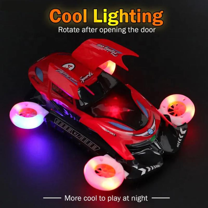Automatic Electric Flying LED Car for Kids, 360°Rotating Stunt Car with Spins & Music and 4WD Transformation, Perfect Gift for Halloween Xmas