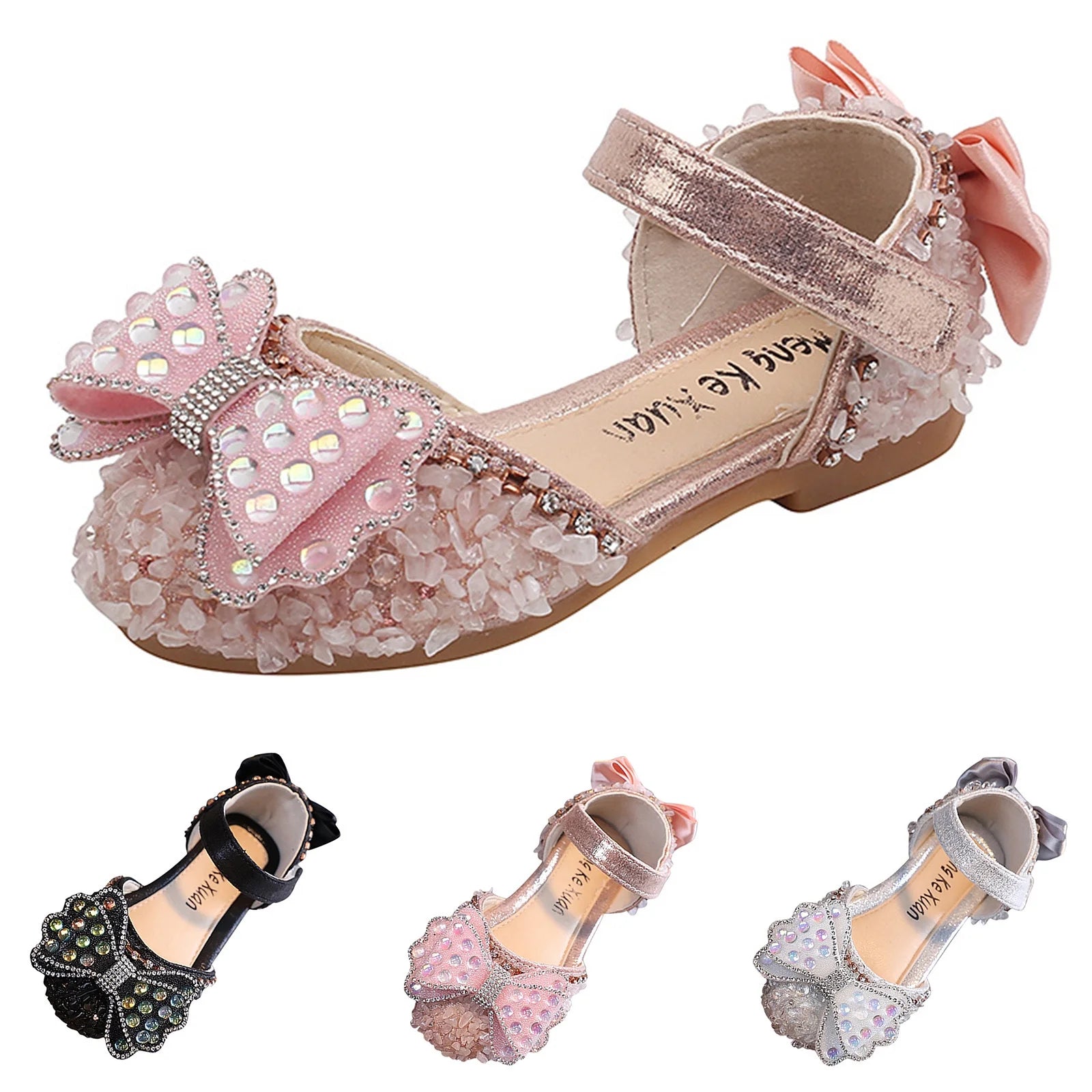 Vacation Shoes for Children'S Fashion Spring Summer Girls Sandals Party Dress Dance Show Princess Shoe Rhinestone Bowknot Ribbon Hook Loop for Birthday Holiday Party (12-15 Months,Pink)