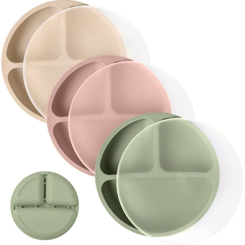Weesprout Baby Plates with Lids, Food Grade Silicone Divided Plates for Kids - 3 Pack