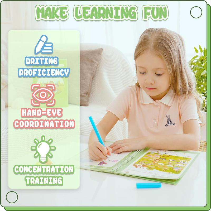 5 PCS Grooved Writing Books for Kids Children Reusable Magic Practice Copy Book Writing Workbook Magic Ink Copy Books for Preschool Tracing Letter Book Grooved Writing Book