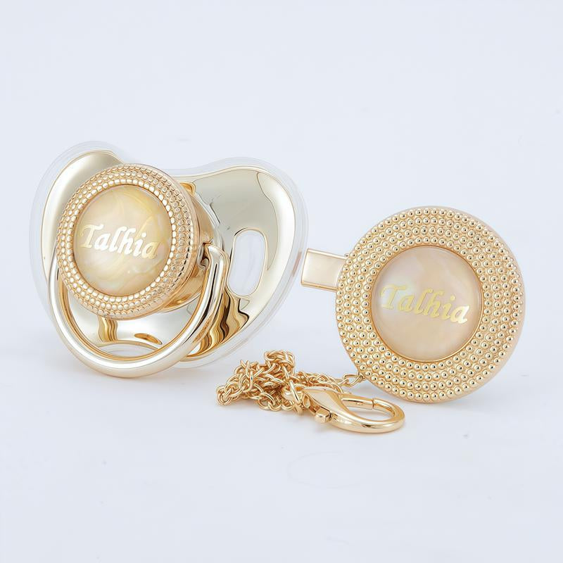 MIYOCAR Custom Gold Bling Baby Pacifier with Personalized Clip for Newborns and Babies Customized Baby Bling Binky &Clip Set Bling Pacifier