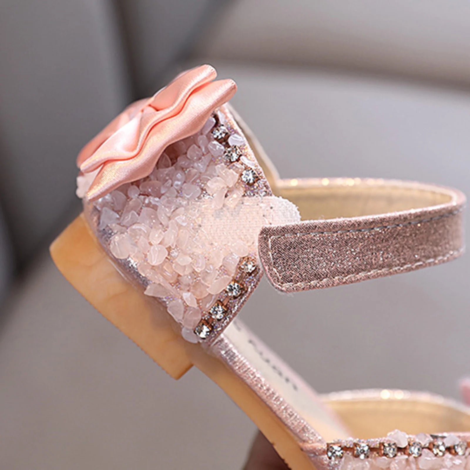 Vacation Shoes for Children'S Fashion Spring Summer Girls Sandals Party Dress Dance Show Princess Shoe Rhinestone Bowknot Ribbon Hook Loop for Birthday Holiday Party (12-15 Months,Pink)