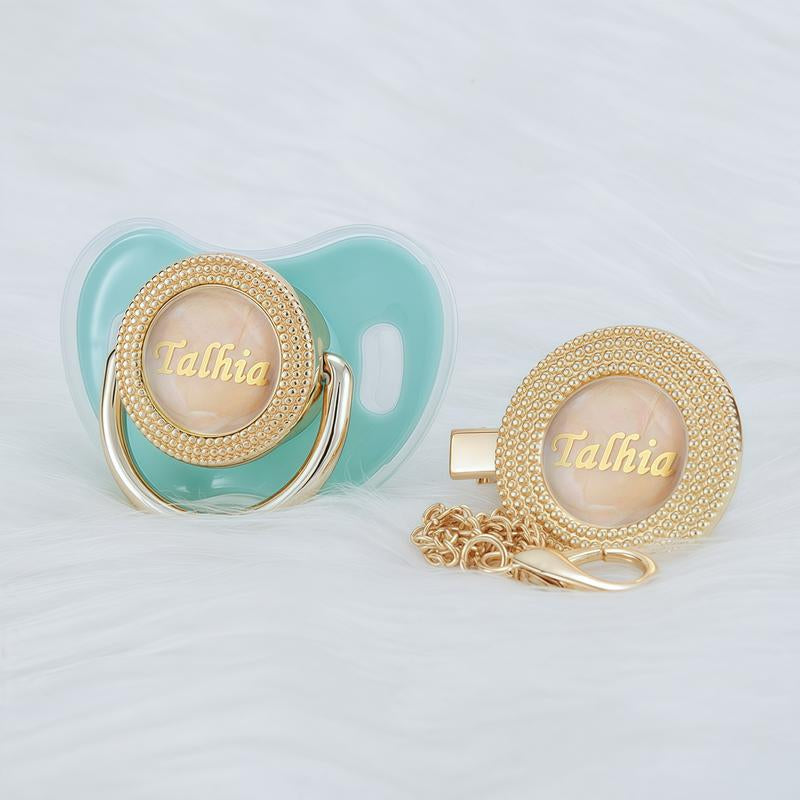MIYOCAR Custom Gold Bling Baby Pacifier with Personalized Clip for Newborns and Babies Customized Baby Bling Binky &Clip Set Bling Pacifier