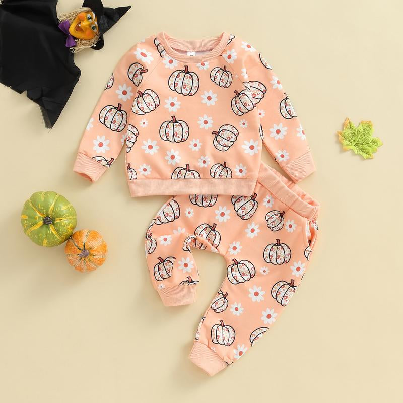 LAGKIYOJ Halloween Toddler Baby Girl Outfits Cute Pumpkin Sweatshirt Tops Warm Pants Set Infant Girl Fall Winter Clothes