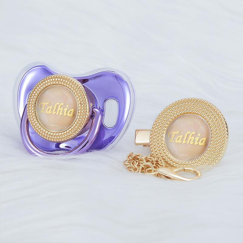 MIYOCAR Custom Gold Bling Baby Pacifier with Personalized Clip for Newborns and Babies Customized Baby Bling Binky &Clip Set Bling Pacifier