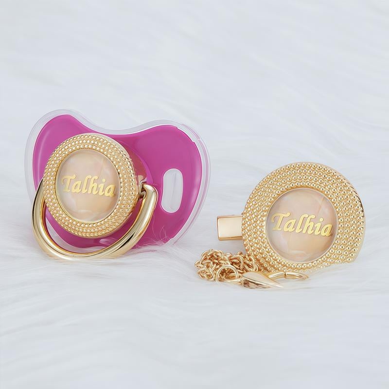 MIYOCAR Custom Gold Bling Baby Pacifier with Personalized Clip for Newborns and Babies Customized Baby Bling Binky &Clip Set Bling Pacifier