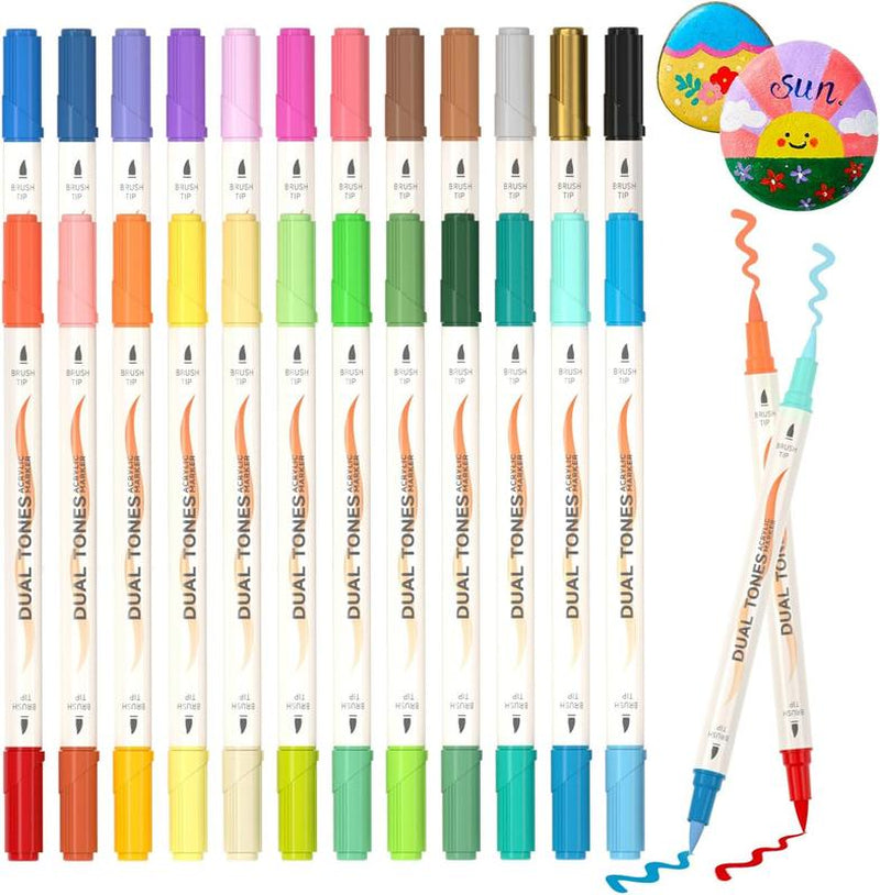 Shuttle Art 48/120 Colors Dual-Tone Acrylic Paint Markers, Acrylic Paint Pens for Rock Painting, Ceramic, Wood, Canvas, Glass, Stone, Fabric, Card Making, DIY & Art Supplies, Gift