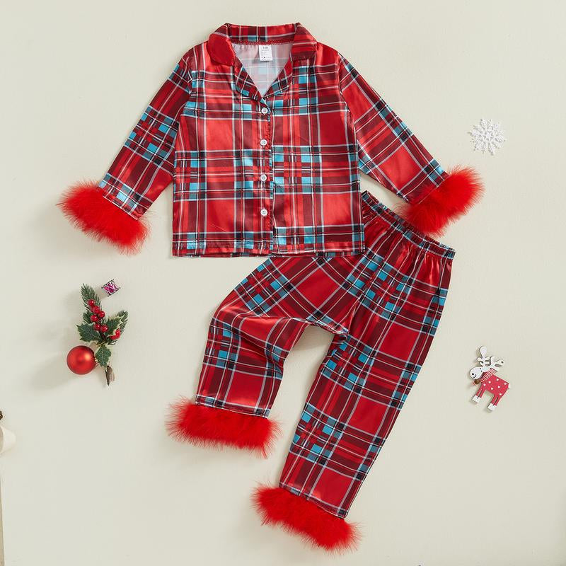 Toddler Baby Girls Christmas Satin Silk Pajamas Button down 2 Piece Pajama Set Big Kids Teen Girls Pjs Nightgown Outfits