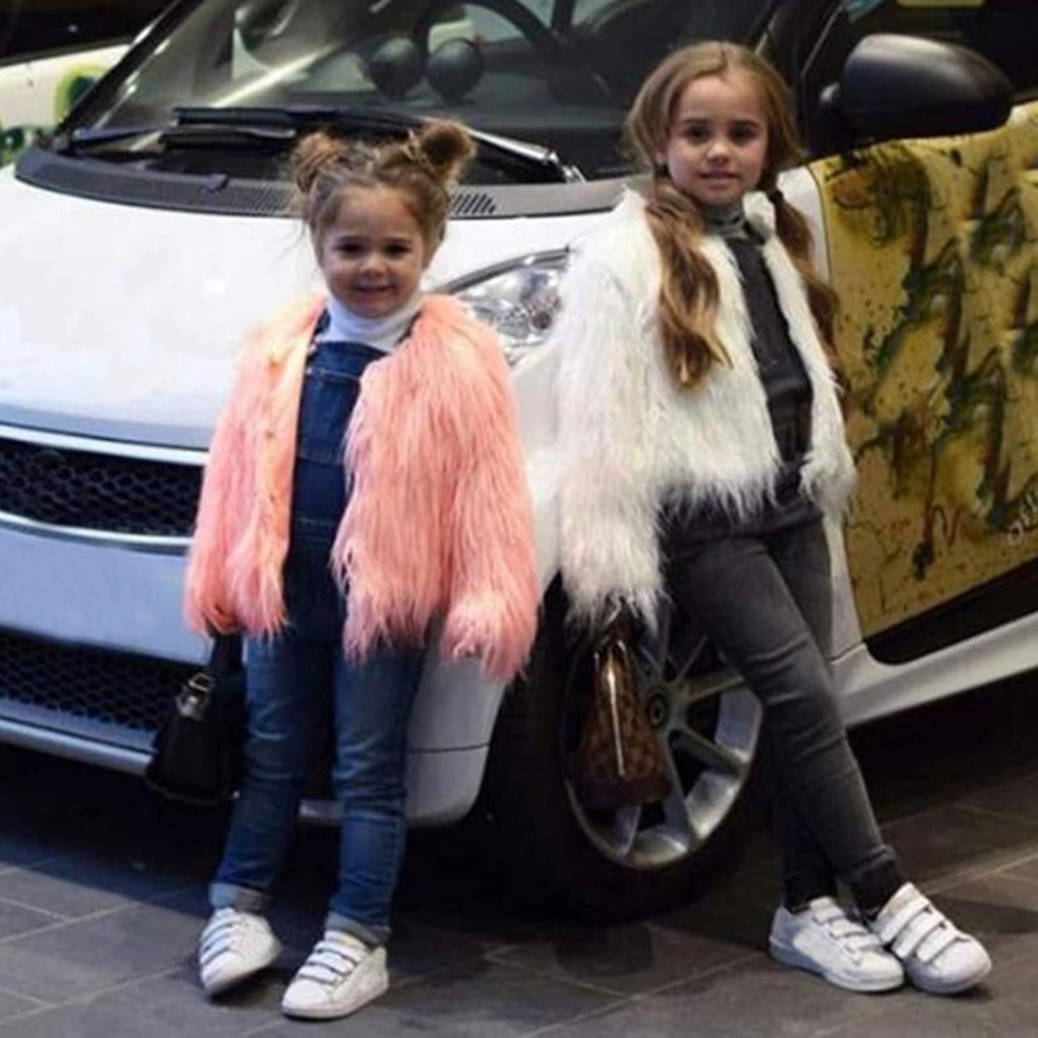 Girl Faux Fur Long Sleeve V Neck Jacket Coat Warm Outerwear Children Thick Outwear 2-10Years (Purple, 3-4 Years)