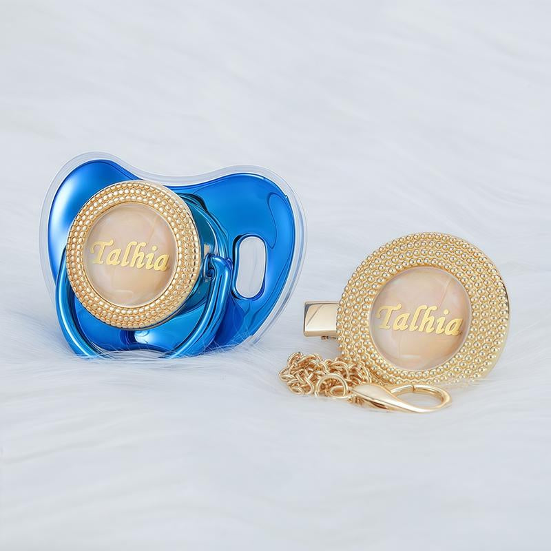 MIYOCAR Custom Gold Bling Baby Pacifier with Personalized Clip for Newborns and Babies Customized Baby Bling Binky &Clip Set Bling Pacifier