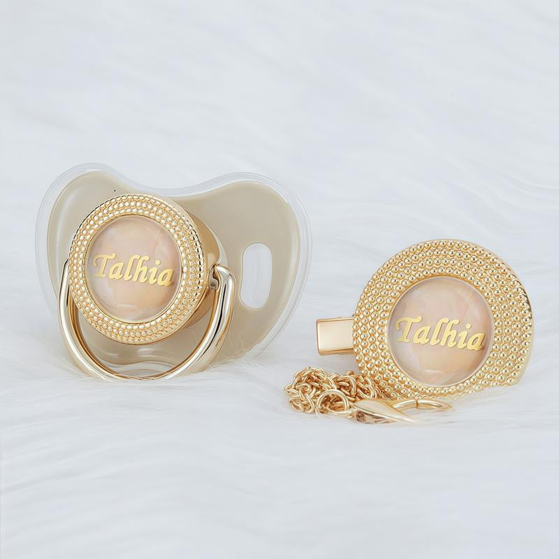 MIYOCAR Custom Gold Bling Baby Pacifier with Personalized Clip for Newborns and Babies Customized Baby Bling Binky &Clip Set Bling Pacifier