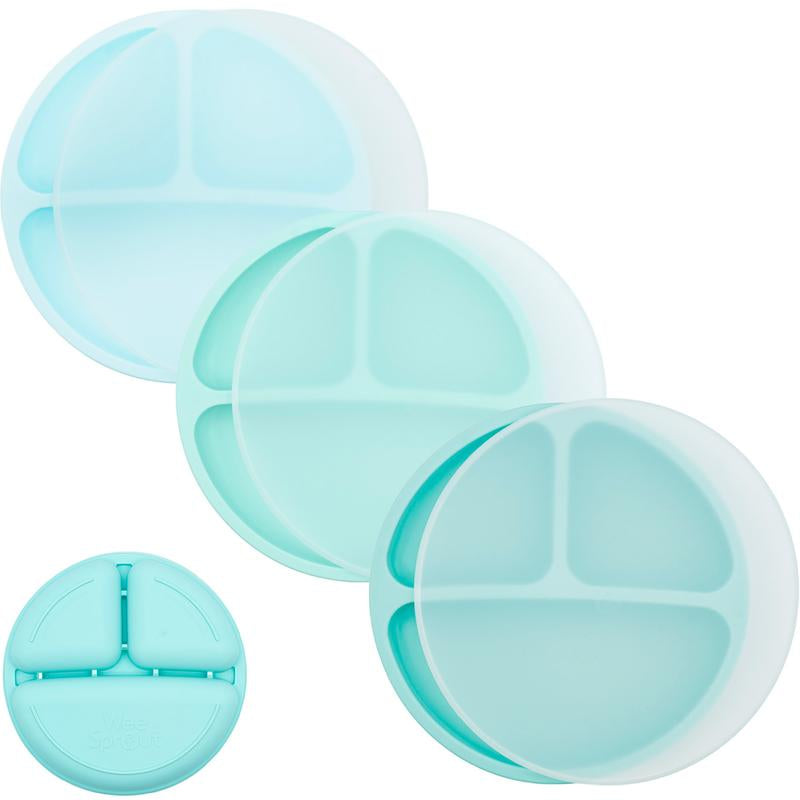 Weesprout Baby Plates with Lids, Food Grade Silicone Divided Plates for Kids - 3 Pack