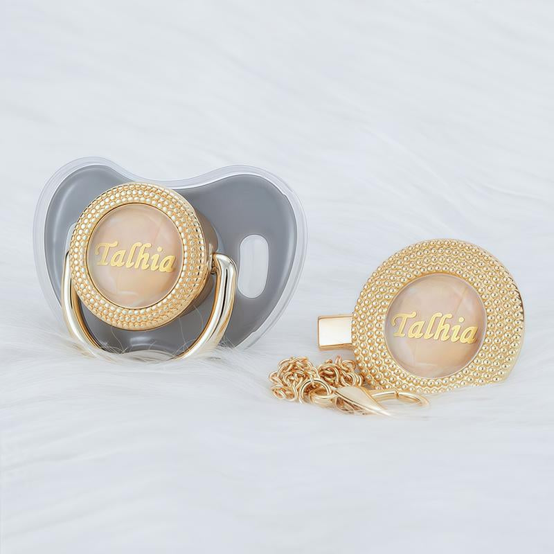 MIYOCAR Custom Gold Bling Baby Pacifier with Personalized Clip for Newborns and Babies Customized Baby Bling Binky &Clip Set Bling Pacifier