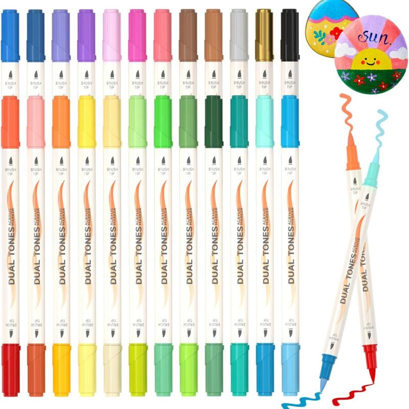 Shuttle Art 48/120 Colors Dual-Tone Acrylic Paint Markers, Acrylic Paint Pens for Rock Painting, Ceramic, Wood, Canvas, Glass, Stone, Fabric, Card Making, DIY & Art Supplies, Gift