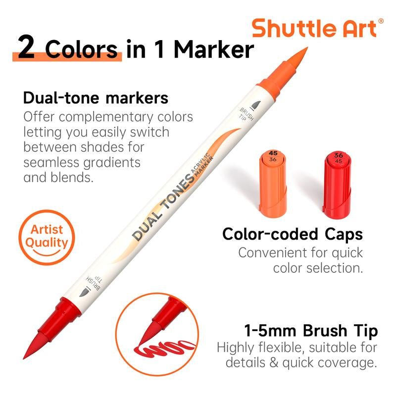 Shuttle Art 48/120 Colors Dual-Tone Acrylic Paint Markers, Acrylic Paint Pens for Rock Painting, Ceramic, Wood, Canvas, Glass, Stone, Fabric, Card Making, DIY & Art Supplies, Gift