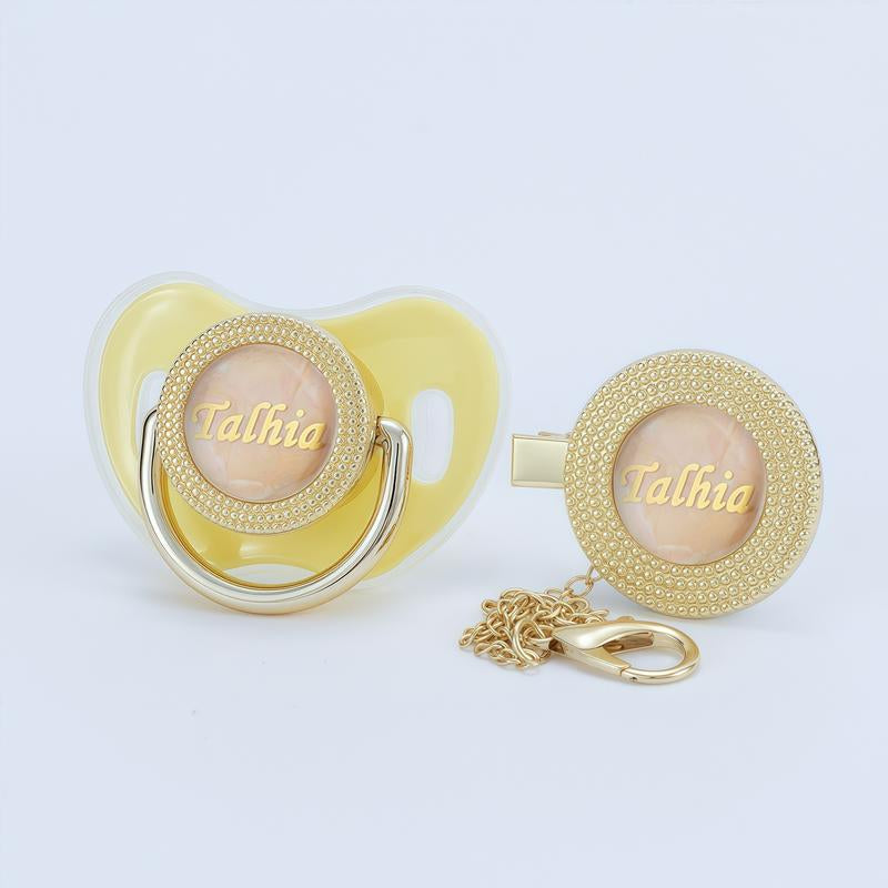 MIYOCAR Custom Gold Bling Baby Pacifier with Personalized Clip for Newborns and Babies Customized Baby Bling Binky &Clip Set Bling Pacifier