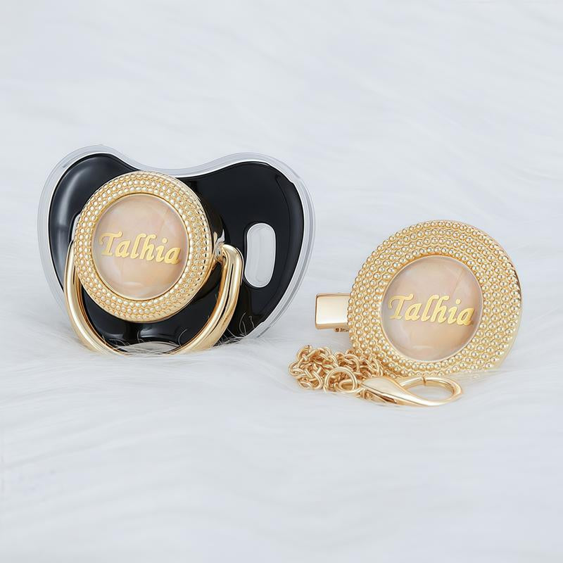 MIYOCAR Custom Gold Bling Baby Pacifier with Personalized Clip for Newborns and Babies Customized Baby Bling Binky &Clip Set Bling Pacifier