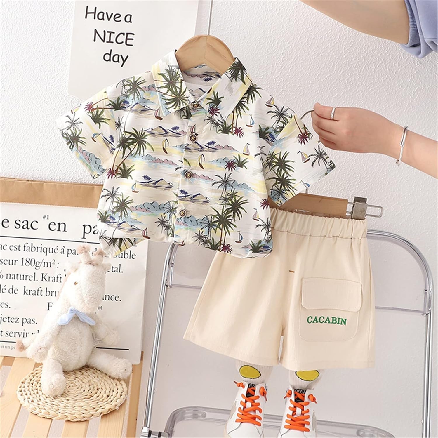 Boys Sweatshirt Set Toddler Baby Boy Clothes Shorts Set Coconut Trees Cactus Print Shirt Short Sleeve (White, 4-5 Years)