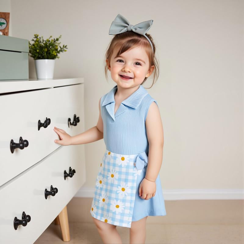 Toddler Baby Girl Summer Outfits Sleeveless Collared Tank Tops + Floral Skirt Shorts Set Toddler Clothes