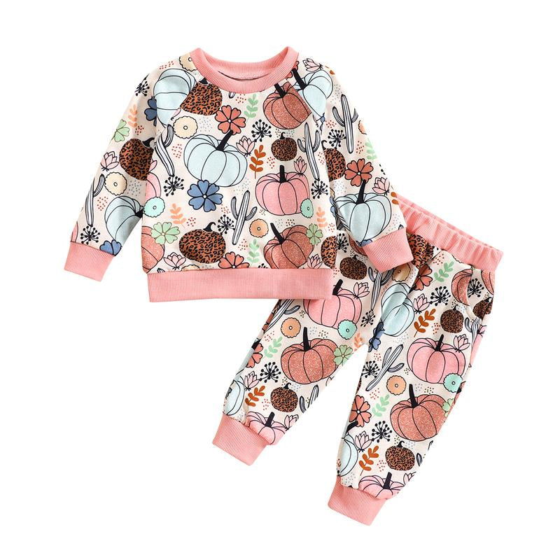 LAGKIYOJ Halloween Toddler Baby Girl Outfits Cute Pumpkin Sweatshirt Tops Warm Pants Set Infant Girl Fall Winter Clothes
