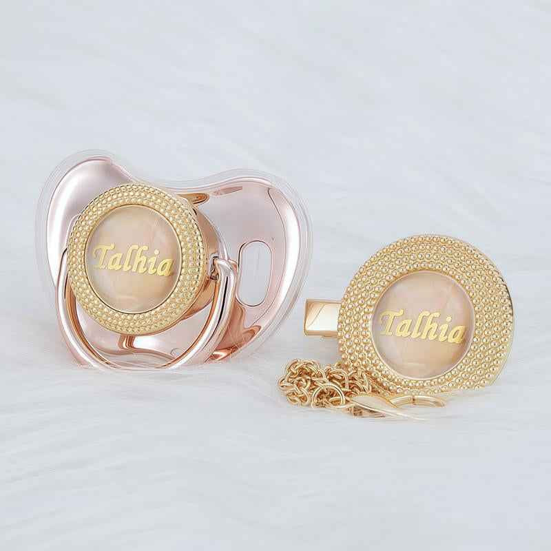 MIYOCAR Custom Gold Bling Baby Pacifier with Personalized Clip for Newborns and Babies Customized Baby Bling Binky &Clip Set Bling Pacifier