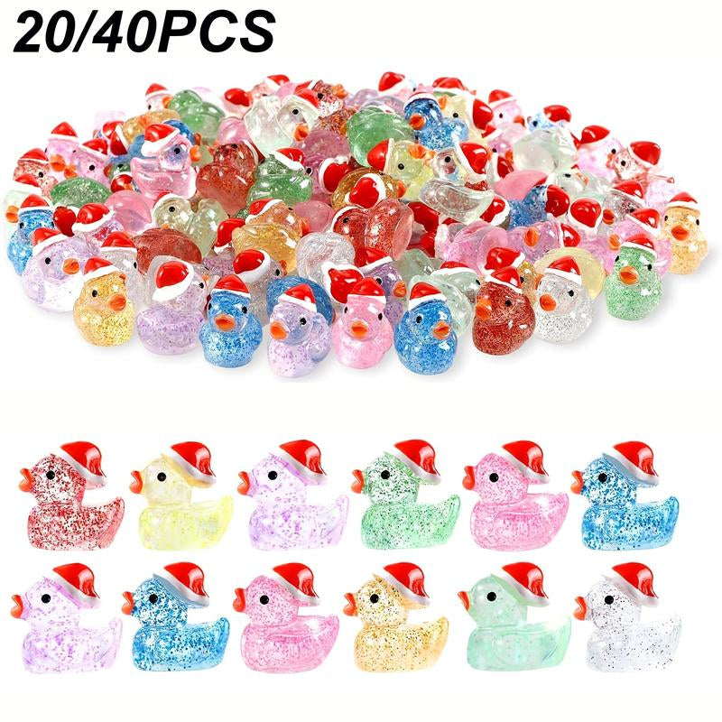 Christmas Mini Glitter Ducks Set, Colorful Resin Duck Figurines, Resin Ornament, Perfect Gift Bags & Party Favors, No Plug Needed, Ideal for Parties, Ornaments Decor