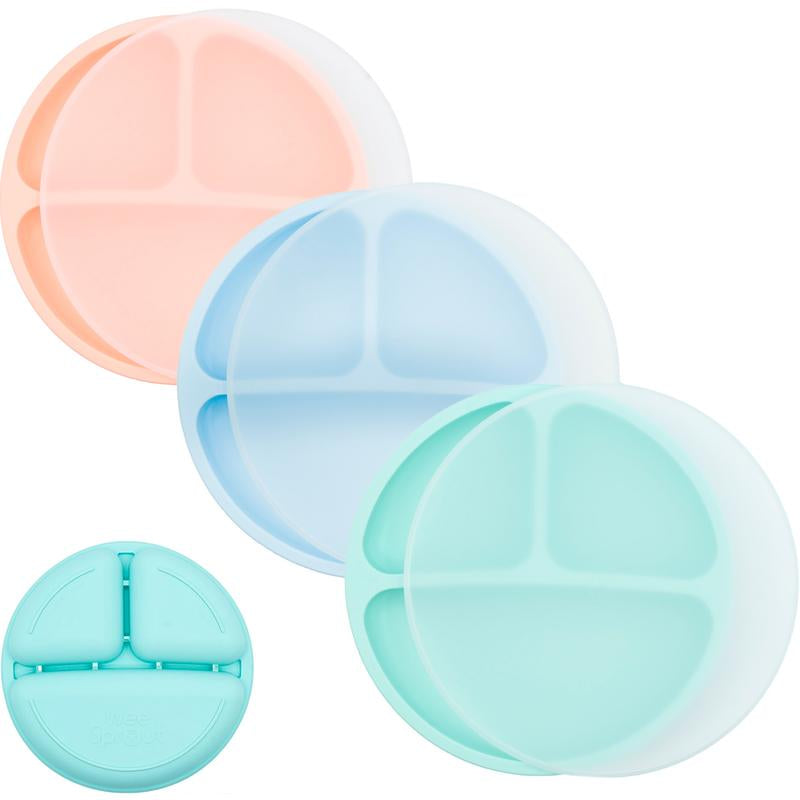 Weesprout Baby Plates with Lids, Food Grade Silicone Divided Plates for Kids - 3 Pack